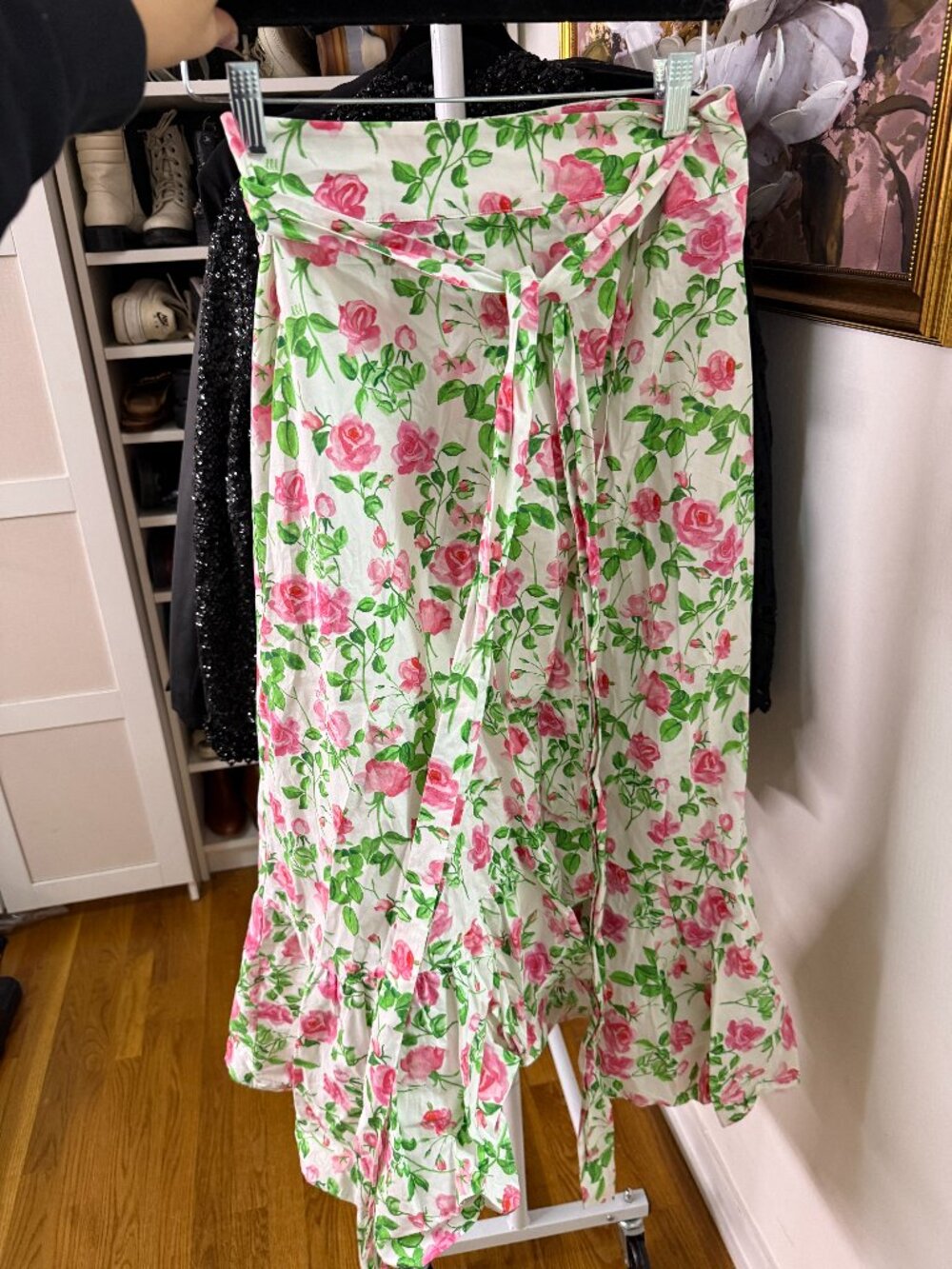 Hill House Midi Mirabel Wrap Skirt - Pink Roses Size S